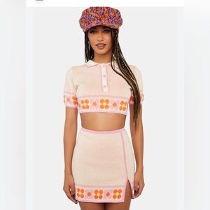 Another Girl Knit Floral Trim Top and Mini Skirt Set